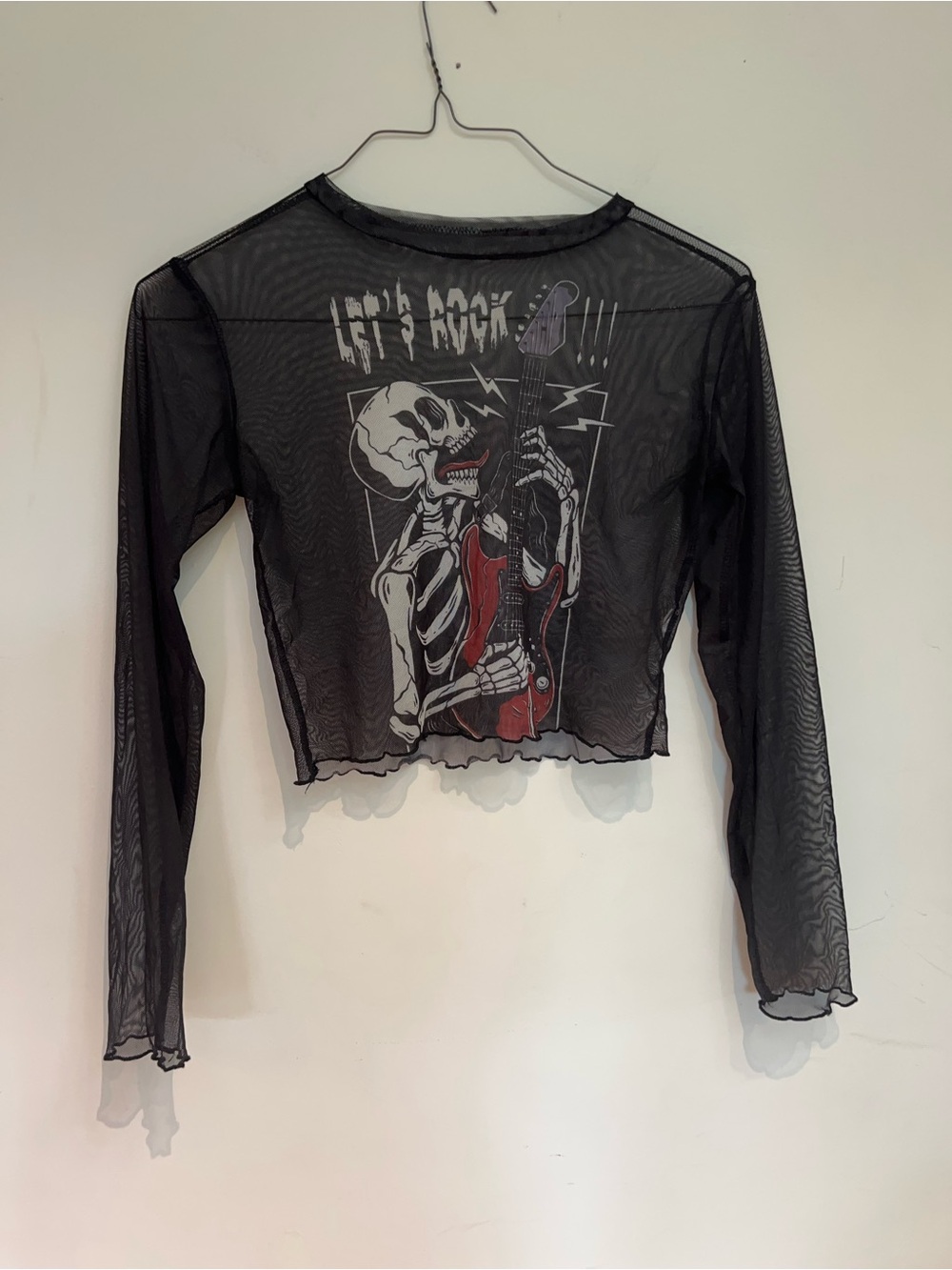 CROPPED PUNK ROCK N ROLL BLACK MESH TOP